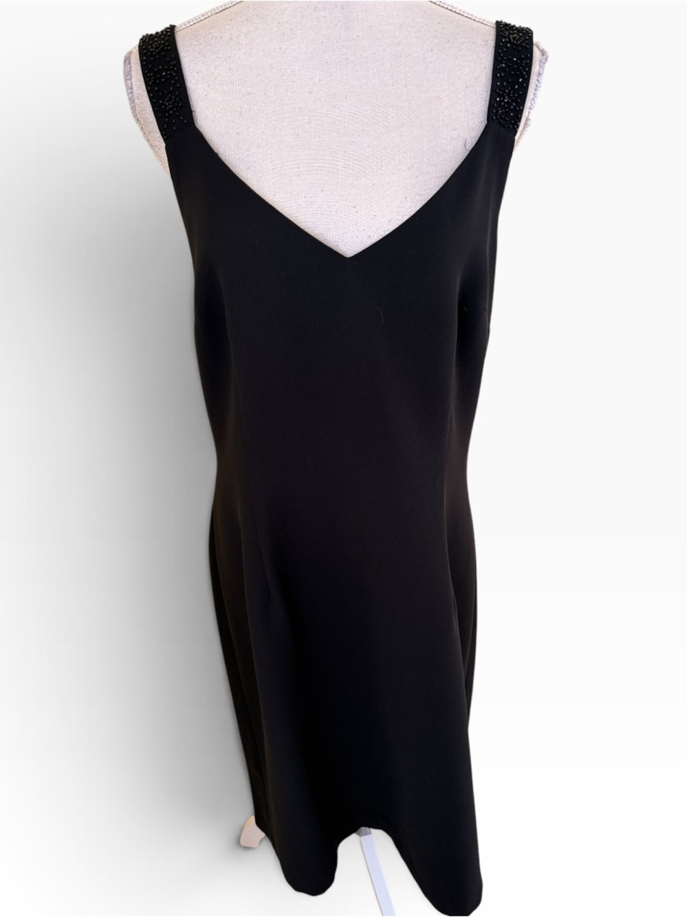 Talbots Vintage Black Beaded Strap Sheath Midi Dress 18